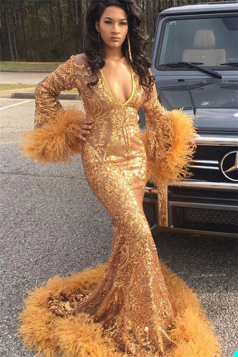 Feather Orange Mermaid Prom Dresses Sequins Long Sleeves Evening Dress Custom Made Floor Length Glitter Party Gown
Feather Orange Mermaid Prom Dresses Sequins Long Sleeves Evening Dress Custom Made Floor Length Glitter Party Gown