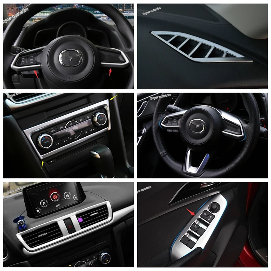 Matte Interior Refit Kit Steering Wheel Strip / Lift Button / Dashboard Air AC Control Panel Cover Trim For Mazda 3 2017 2018
Matte Interior Refit Kit Steering Wheel Strip / Lift Button / Dashboard Air AC Control Panel Cover Trim For Mazda 3 2017 2018