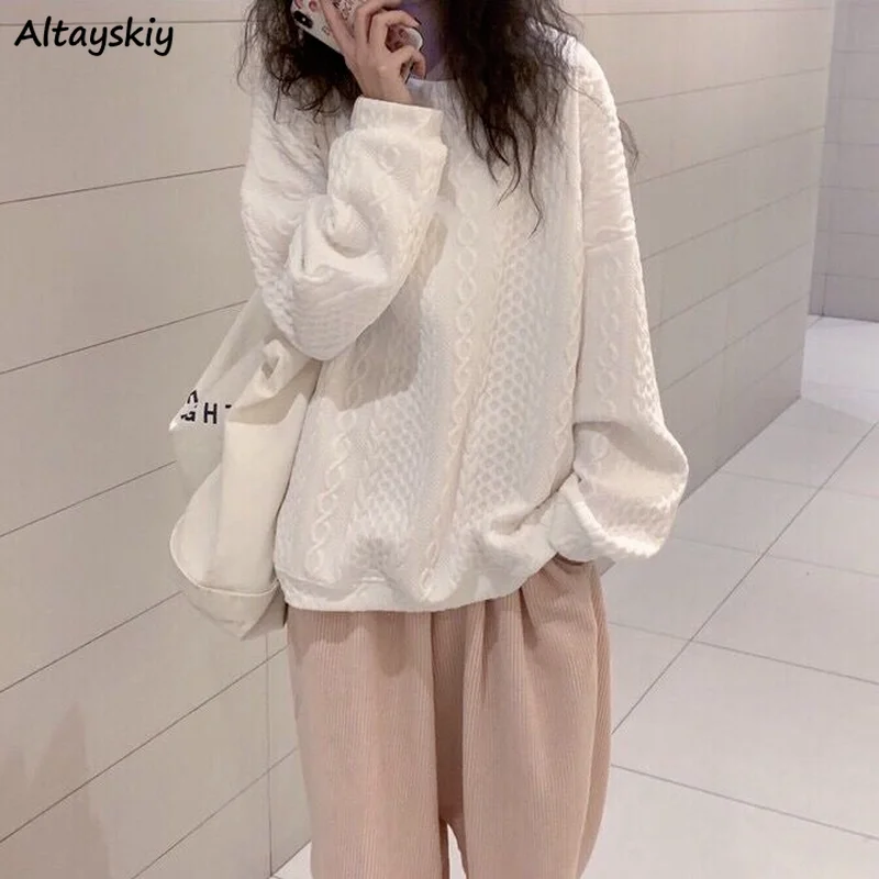 Фото Sweatshirts Women White Daily Loose Chic College Simple Design All-match Outerwear Ulzzang Students Leisure Spring O-Neck Solid | Женская