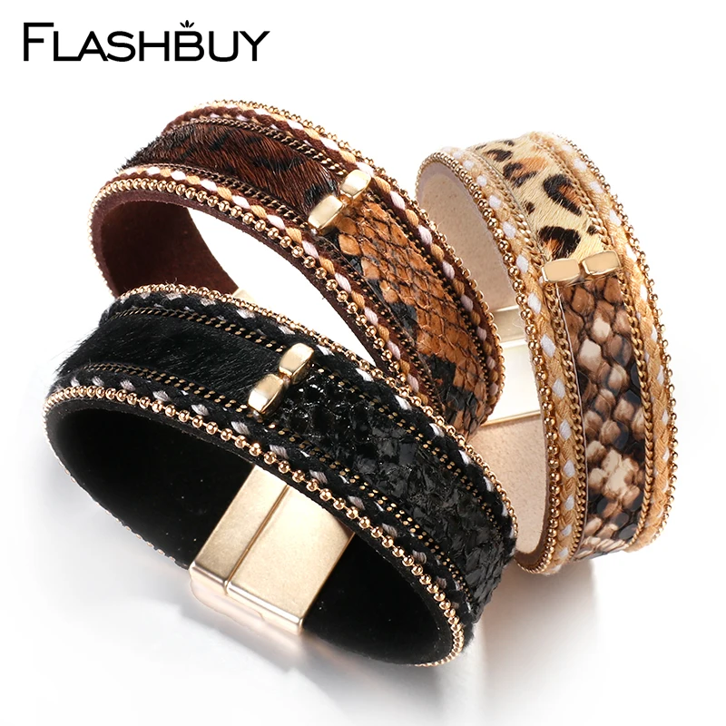 Flashbuy Leopard Wool Wide Leather Bracelets For Women Fashion Snakeskin Pattern Metal Chain Wrap Bracelets Boho Female Bangles
Flashbuy Leopard Wool Wide Leather Bracelets For Women Fashion Snakeskin Pattern Metal Chain Wrap Bracelets Boho Female Bangles
