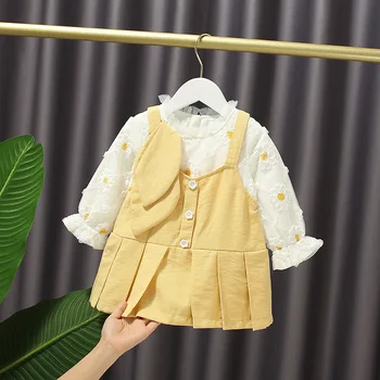 Girl's Floral-knot Strap Dress Autumn Fake Two-piece Skirt Western Style Flower Pleated Skirt Solid Casual Full Cotton Regular 
Girl's Floral-knot Strap Dress Autumn Fake Two-piece Skirt Western Style Flower Pleated Skirt Solid Casual Full Cotton Regular