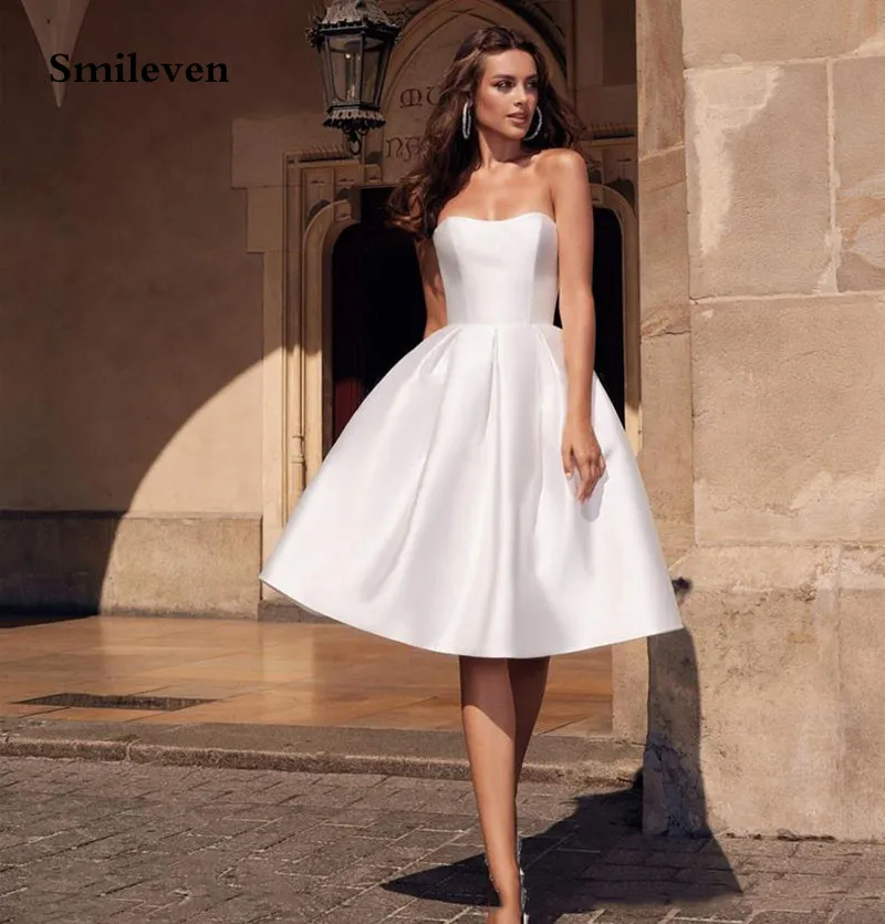 Smileven Short Strapless Wedding Dresses Satin A Line Ankle Length Corset Bride Dress Robe De Mariage Custom Made
Smileven Short Strapless Wedding Dresses Satin A Line Ankle Length Corset Bride Dress Robe De Mariage Custom Made