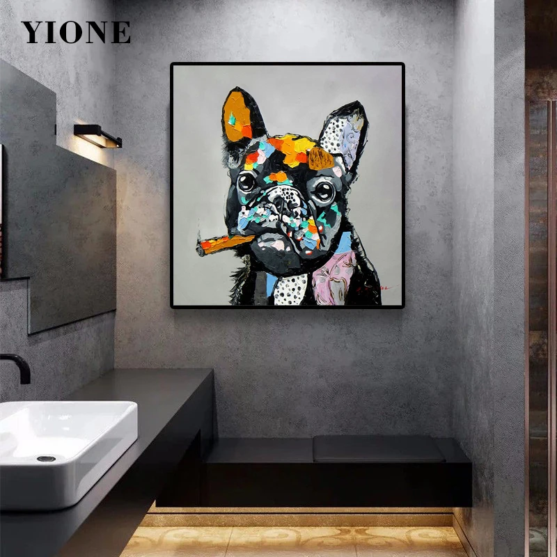 Картина на холсте с изображением собаки рисунок курительного бульдога животное