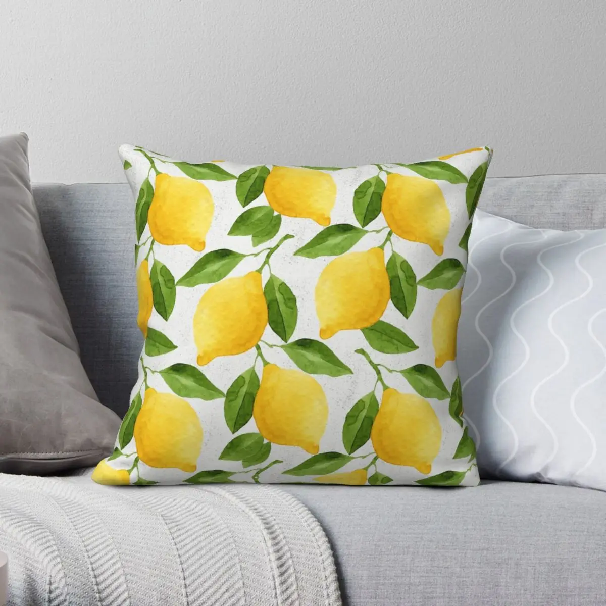 

Watercolor Lemon Square Pillowcase Polyester Linen Velvet Zip Decor Pillow Case Room Cushion Cover 18"