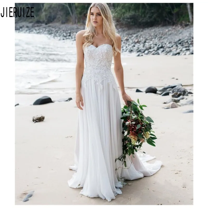 JIERUIZE Simple Beach Wedding Dresses Sweetheart Backless Bridal Gowns Lace Appliques Chiffon Wedding Gowns vestido de noiva
JIERUIZE Simple Beach Wedding Dresses Sweetheart Backless Bridal Gowns Lace Appliques Chiffon Wedding Gowns vestido de noiva