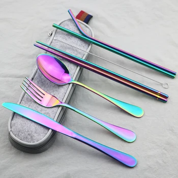 Tableware 8Pcs/set 304 Stainless Steel Rainbow Cutlery Straw Dinnerware Set Spoon Fork Chopsticks with Straw Portable Case
Tableware 8Pcs/set 304 Stainless Steel Rainbow Cutlery Straw Dinnerware Set Spoon Fork Chopsticks with Straw Portable Case