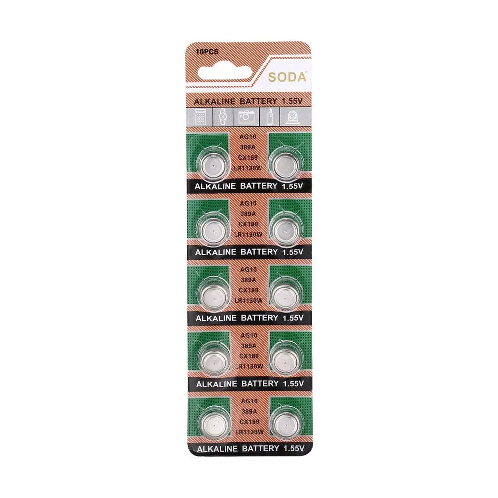 10pcs/pack AG10 LR1130 389A LR54 L1131 189 Alkaline 1.5V Cell Button Battery for Watch Clock Promotion
10pcs/pack AG10 LR1130 389A LR54 L1131 189 Alkaline 1.5V Cell Button Battery for Watch Clock Promotion