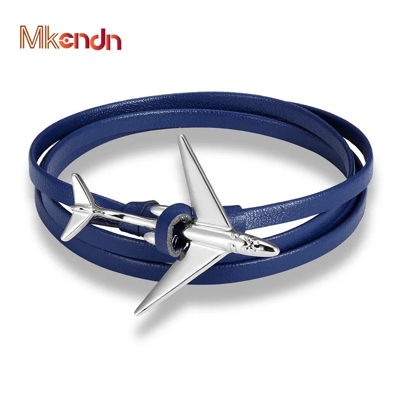 

MKENDN New Airplane Anchor Bracelet charm Wrap multilayer Rope leather Bracelets For Men Women Navy Style Wrap Metal Sport Hooks