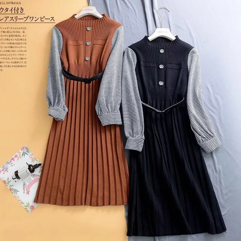 One Piece Fake Two-piece Stitching Knitted Dress Female Autumn And Winter Sweater Dress Long Over The Knee Loose Women Pullover
One Piece Fake Two-piece Stitching Knitted Dress Female Autumn And Winter Sweater Dress Long Over The Knee Loose Women Pullover