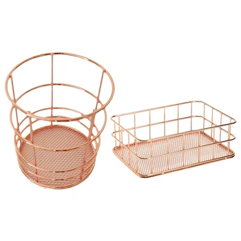 2 Pcs Rose Gold Wire Mesh Storage Basket Pen Holder Organizer: 1 Pcs Round Iron Mesh Stationery Pen Cup & 1 Pcs Metal Wire Bathr
2 Pcs Rose Gold Wire Mesh Storage Basket Pen Holder Organizer: 1 Pcs Round Iron Mesh Stationery Pen Cup & 1 Pcs Metal Wire Bathr