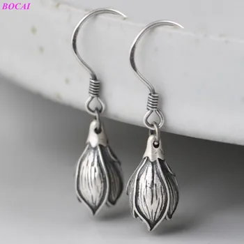 

BOCAI S925 sterling silver earrings retro women's Thai silver flower bud fashion ear drop 2020 new popular personality jewelry