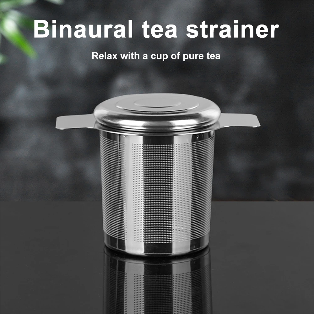 

Double Handles Tea Infuser with Lid Stainless Steel Fine Mesh Coffee Filter Teapot Cup Hanging Loose Leaf Tea Strainer