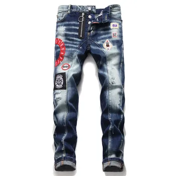European American Style Fashion Brand Blue men jeans pants Men slim jeans patchwork letter Moto & Biker jeans Pants hole jeans 
European American Style Fashion Brand Blue men jeans pants Men slim jeans patchwork letter Moto & Biker jeans Pants hole jeans