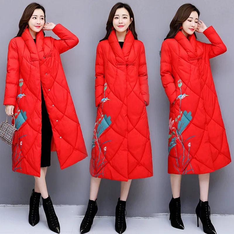 Cotton Coat Women's Mid-length 2019 New Style Winter Vintage Printed Frog Cotton-padded Clothes Fashion over-the-Knee V-neck Cot
Cotton Coat Women's Mid-length 2019 New Style Winter Vintage Printed Frog Cotton-padded Clothes Fashion over-the-Knee V-neck Cot