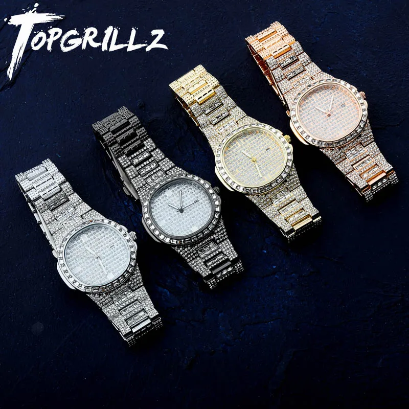TOPGRILLZ Iced Out Diamond Watch Quartz Gold Silver Color Micro paved Hip Hop Personality Stainless Steel Watch
TOPGRILLZ Iced Out Diamond Watch Quartz Gold Silver Color Micro paved Hip Hop Personality Stainless Steel Watch