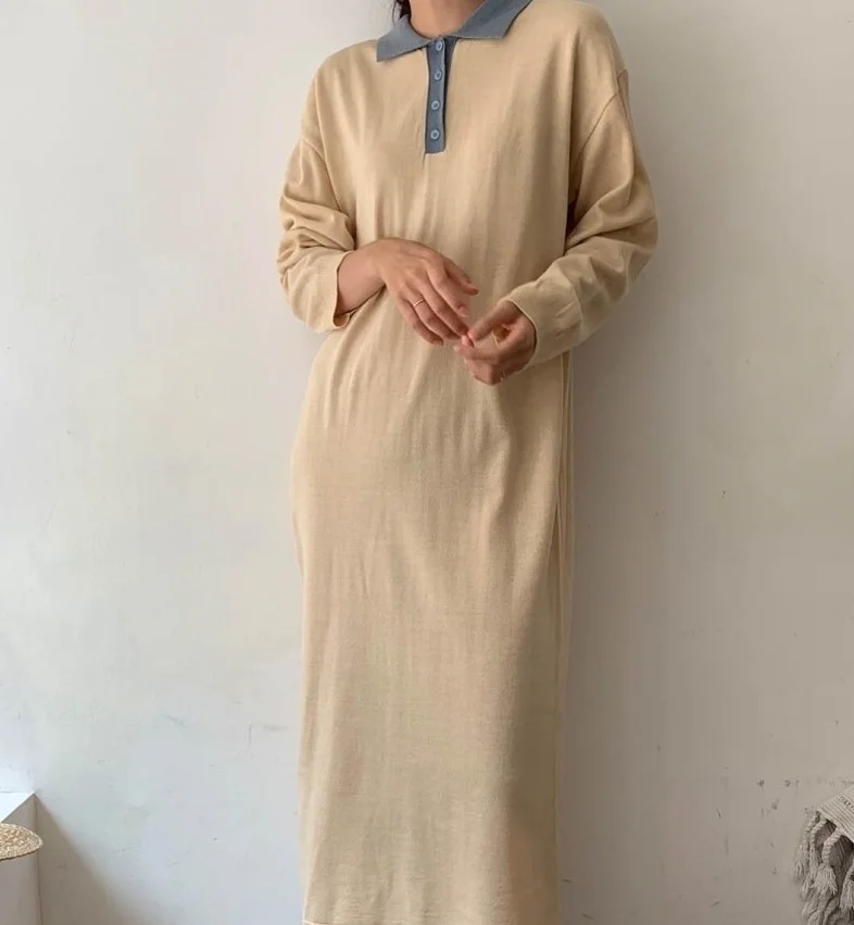Autumn Knitted Elegant Full Sleeve Straight Loose Vestidos Single Breasted Turn Down Collar Casual Winter Long Knitting Dress 
Autumn Knitted Elegant Full Sleeve Straight Loose Vestidos Single Breasted Turn Down Collar Casual Winter Long Knitting Dress