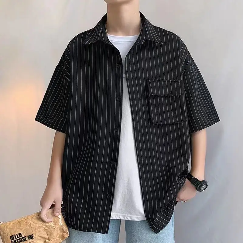Summer Men's Striped Printing Shirt Short Sleeve Coats Loose Trend Camisa Masculina Korean Style Half Sleeve Top Shirts
Summer Men's Striped Printing Shirt Short Sleeve Coats Loose Trend Camisa Masculina Korean Style Half Sleeve Top Shirts