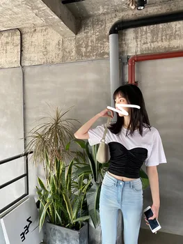 King Mock Two-Piece 2020 Summer New Style Contrast Color Joint Slimming Pleated T-shirt Versatile Stylish Slimming Female Short
King Mock Two-Piece 2020 Summer New Style Contrast Color Joint Slimming Pleated T-shirt Versatile Stylish Slimming Female Short