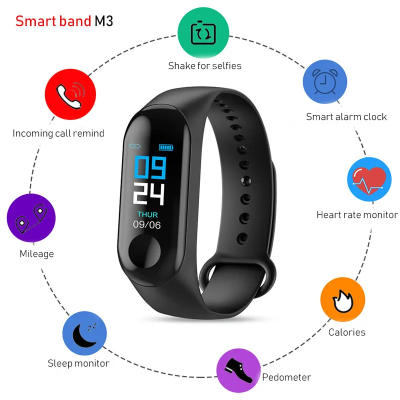 M3 Sports Fitness Smart Watch Bracelet Blood Pressure Heart Rate Monitor Colorful Touch Screen Wristband Step Counter
M3 Sports Fitness Smart Watch Bracelet Blood Pressure Heart Rate Monitor Colorful Touch Screen Wristband Step Counter