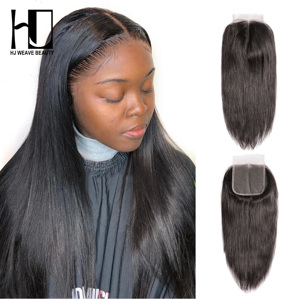 

4x4 Lace Closure Brazilian Straight Hair Natural Color 100% Remy Human Hair HD Swiss Thin Lace Closure HJ WEAVE BEAUTY