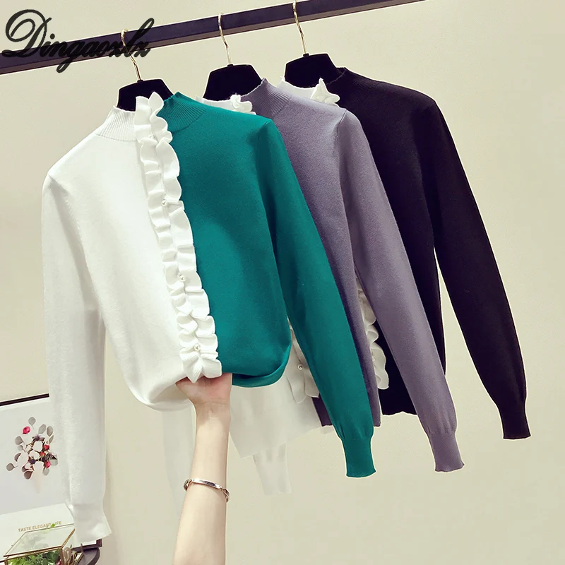 Dingaozlz New knitted sweater Autumn Winter Sweater shirt Elegant Women Pullovers Semi-high collar Beaded Ruffles Casual Tops
Dingaozlz New knitted sweater Autumn Winter Sweater shirt Elegant Women Pullovers Semi-high collar Beaded Ruffles Casual Tops