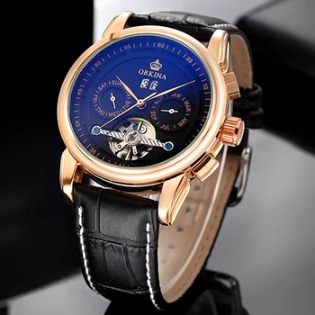 

Top Orkina Tourbillon Automatic Watch Luxury Rose Gold Mechanical Self Wind Auto Date Wrist Watches Men Montre Automatique Homme