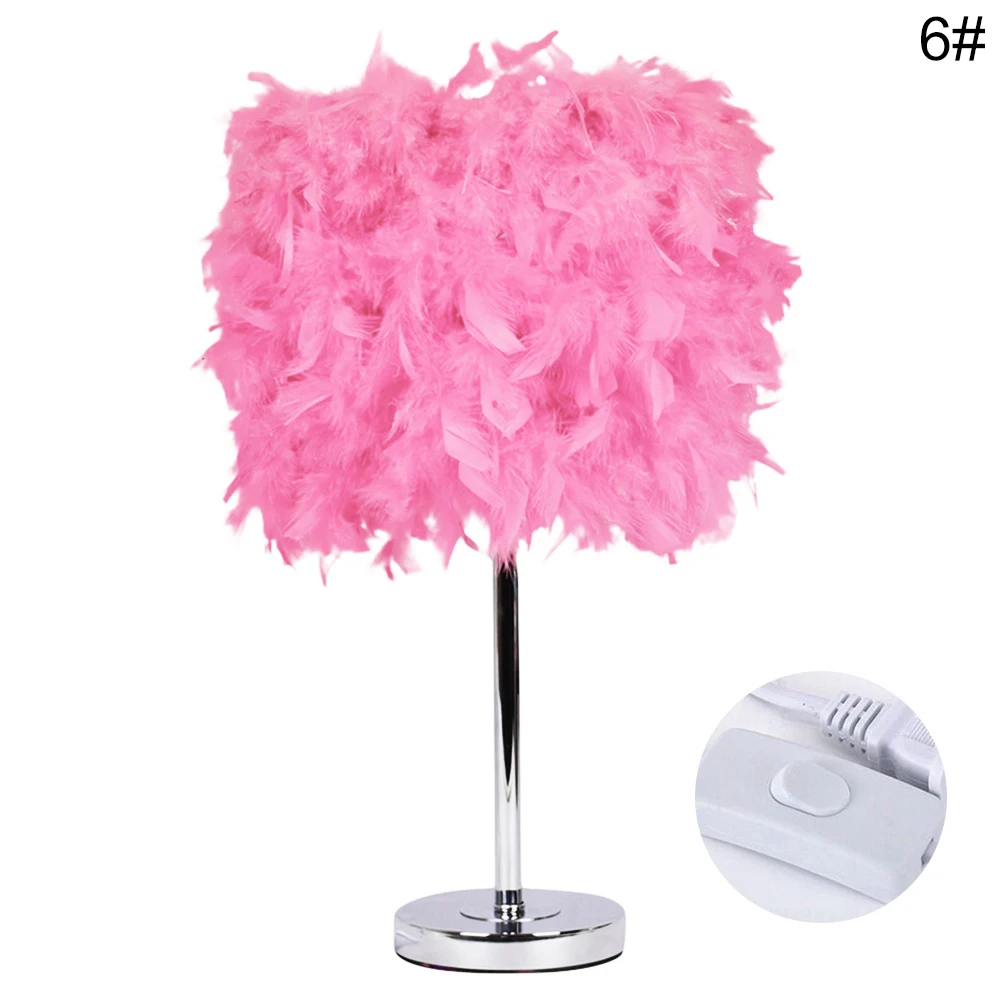 Generic LED Night Romantic Feather Lampshade LED Lights Table Lamp