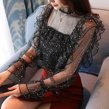 Autumn Women Blouses Chiffon Shirt Long Sleeve Lace Chiffon Bright Sexy Fashion Ruffled Bottoming Shirt Femme roupa feminina
Autumn Women Blouses Chiffon Shirt Long Sleeve Lace Chiffon Bright Sexy Fashion Ruffled Bottoming Shirt Femme roupa feminina