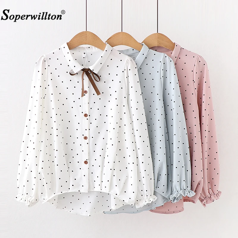 Soperwillton Women Tops Blouses 2019 Autumn Bohemian Polka Dot Long Sleeve Blouse Shirt Bow Turn-down Cllar Chiffon Blouse Shirt
Soperwillton Women Tops Blouses 2019 Autumn Bohemian Polka Dot Long Sleeve Blouse Shirt Bow Turn-down Cllar Chiffon Blouse Shirt