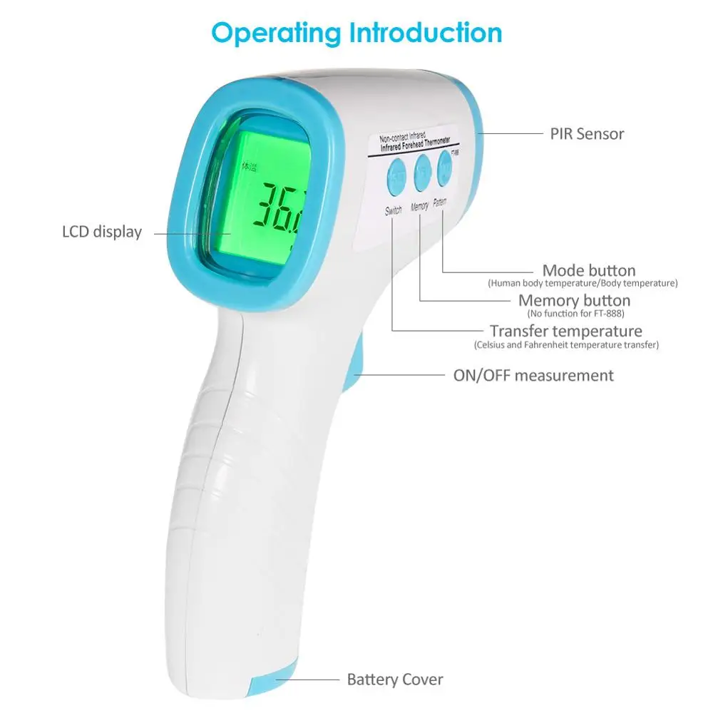 Handheld Non-contact IR Infrared Thermometer Digital LCD Laser Pyrometer Forehead Thermometer Temperature Measurement Instrument
Handheld Non-contact IR Infrared Thermometer Digital LCD Laser Pyrometer Forehead Thermometer Temperature Measurement Instrument