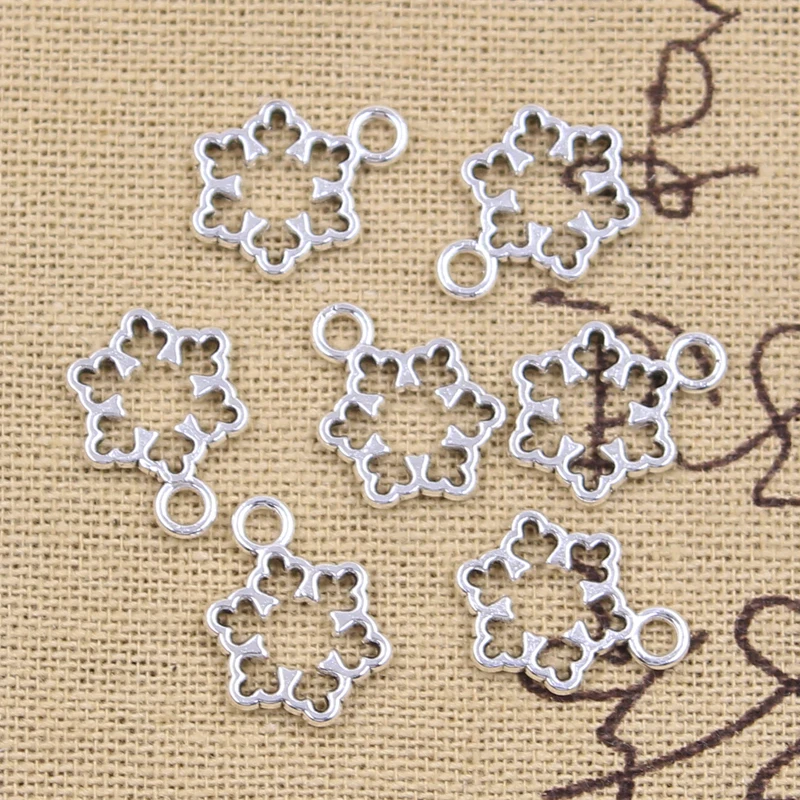 

50pcs Charms Hollow Snow Snowflake 16x11mm Antique Silver Color Pendants Making DIY Handmade Tibetan Finding Jewelry