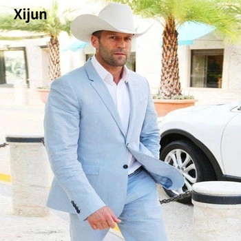 Xijun Light Blue Men Suits Slim Fit Groom Prom Party Tuxedo Casual Summer 2 Piece Male Blazer Jacket+Pant Summer Beach Suits New 
Xijun Light Blue Men Suits Slim Fit Groom Prom Party Tuxedo Casual Summer 2 Piece Male Blazer Jacket+Pant Summer Beach Suits New