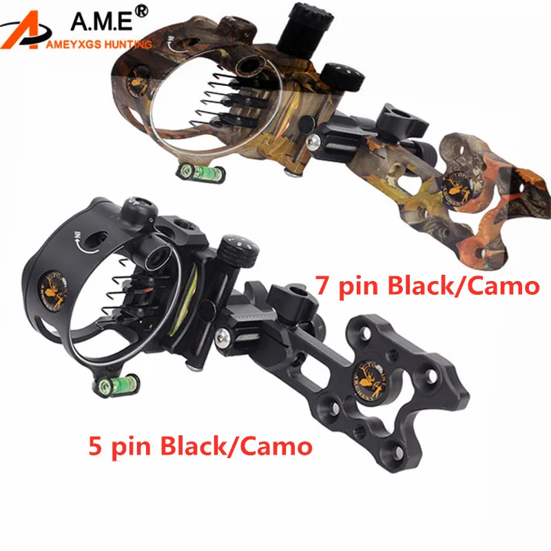 1Pcs Archery 5 Pin 7 Compound Bow Sight Micro Adjustable 0.019" Optical Fiber For Outdoor Shooting Hunting Accessories | Спорт и