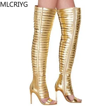 Women's shoes golden leather strip European and American Roman style catwalk high-heeled boots high-top sandals sandals
Women's shoes golden leather strip European and American Roman style catwalk high-heeled boots high-top sandals sandals
