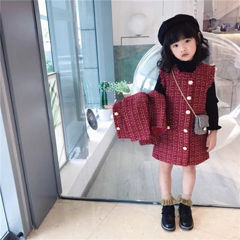 Spring Autumn girls 2 pcs set baby coat + vest dress kids brand suit children clothes wine check gunny pocket pearl 2 to 9 yrs
Spring Autumn girls 2 pcs set baby coat + vest dress kids brand suit children clothes wine check gunny pocket pearl 2 to 9 yrs