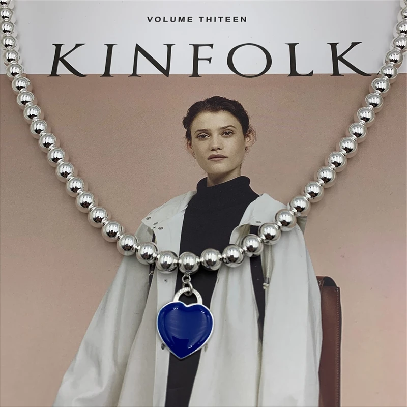 SHINETUNG Original 1:1 S925 Sterling Silver Necklaces Blue Color Heart-Shape Bead8mm) Chain Necklaces Women Fashion Jewelry 
SHINETUNG Original 1:1 S925 Sterling Silver Necklaces Blue Color Heart-Shape Bead8mm) Chain Necklaces Women Fashion Jewelry