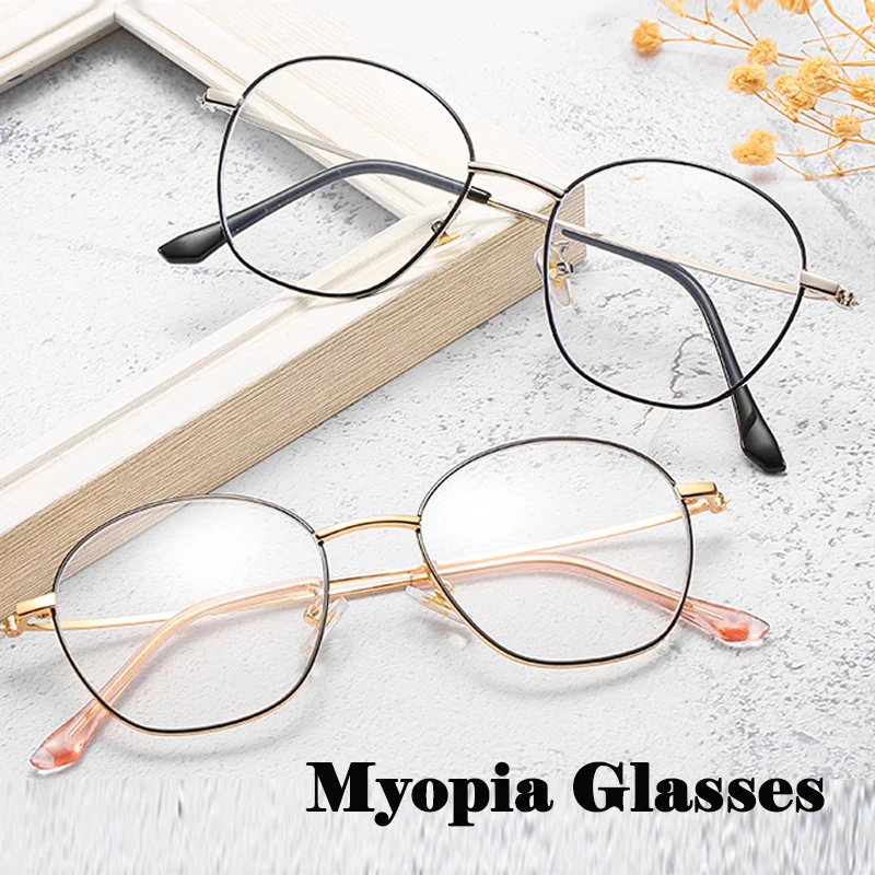 

Round Frame Blue Light Blocking Myopia Glasses Women Anti-fatigue Computer Goggles Metal Finished Nearsighted Fashion Eyeglasses