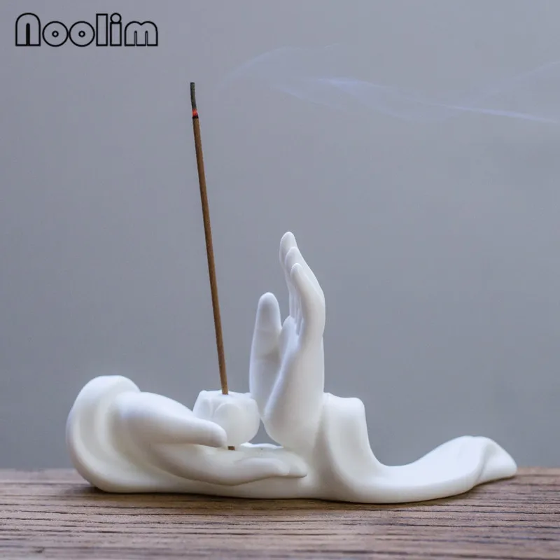 White Porcelain Buddha Hand Incense Burner Ceramic Bergamot Stick Holder Aromatherapy Censer Home Teahouse Decor | Дом и сад