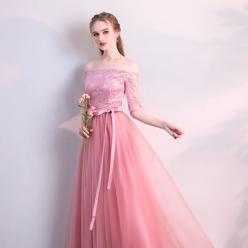 

Pink Bridesmaid Dresses Junior Long Elegant Guest Wedding Party Floor-Length Tulle Sexy Dress Prom Azul Royal New Years Eve