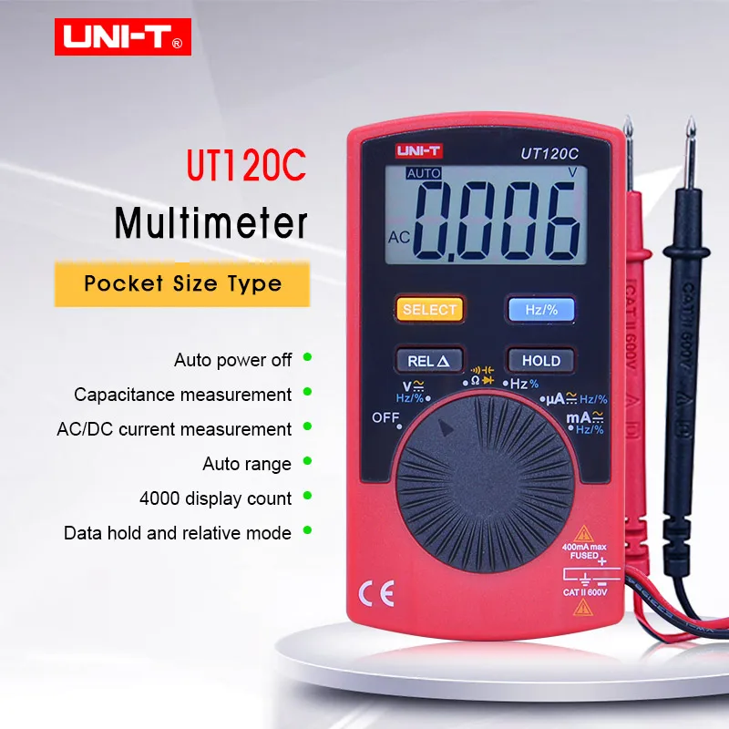 Mini Digital Multimeter UT120C AC DC Voltage Current Capacitance frequency Resistance Tester Diode test Auto Range Data Hold
Mini Digital Multimeter UT120C AC DC Voltage Current Capacitance frequency Resistance Tester Diode test Auto Range Data Hold