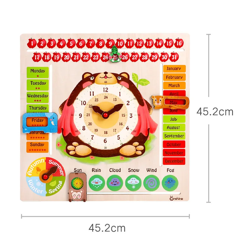 Wooden Clock Toy Wooden Calendar Board Learning Clock Months Weather Week Seasons Recognize Teaching Toy Cartoon Bear Wooden Toy
Wooden Clock Toy Wooden Calendar Board Learning Clock Months Weather Week Seasons Recognize Teaching Toy Cartoon Bear Wooden Toy