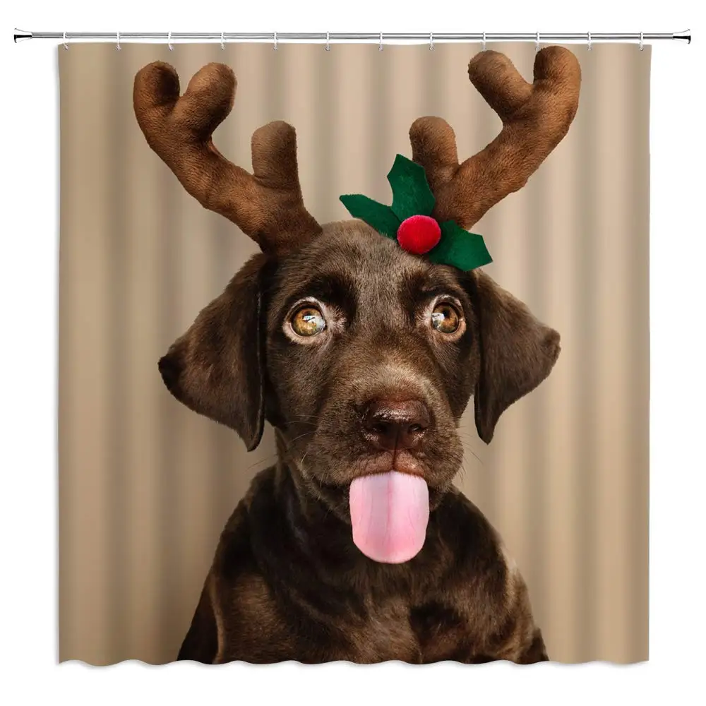 Pet Dog Shower Curtain Decor Brown Puppy with Christmas Antler Bathroom Curtain Polyester Fabric Machine Washable with Hooks
Pet Dog Shower Curtain Decor Brown Puppy with Christmas Antler Bathroom Curtain Polyester Fabric Machine Washable with Hooks