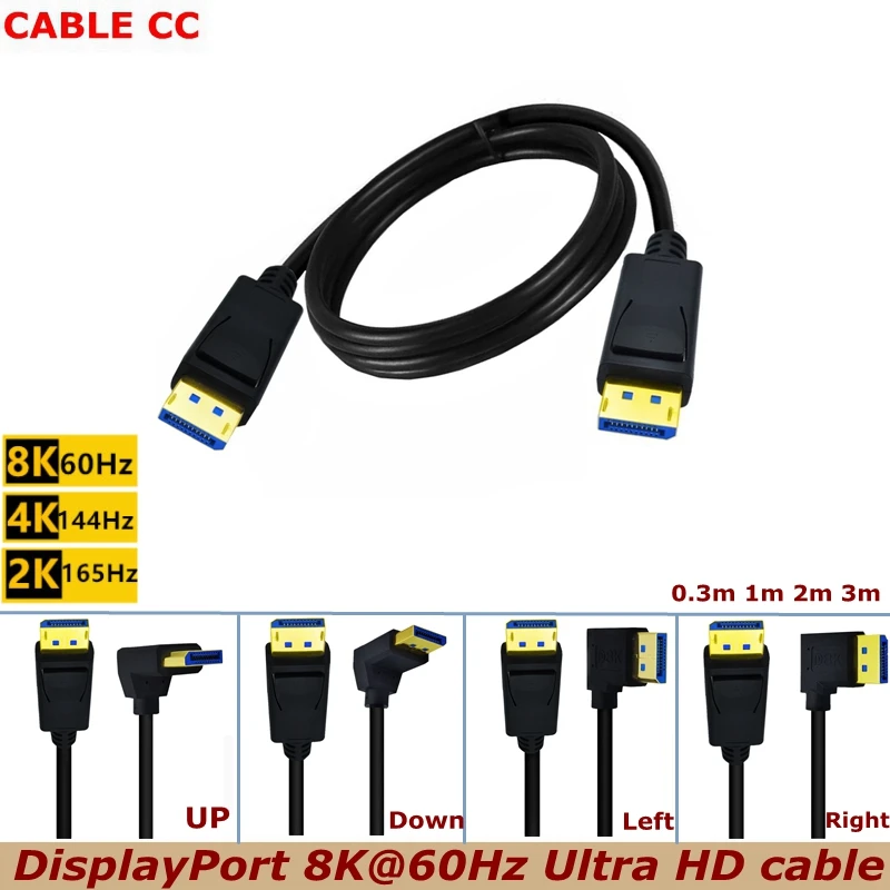 

0.3m 3m Right-Angle DisplayPort Ultra HD Cable 1.4Version 8K@60Hz for TV, Monitor, Graphics Card, PC, Notebook DP 3D Adapter