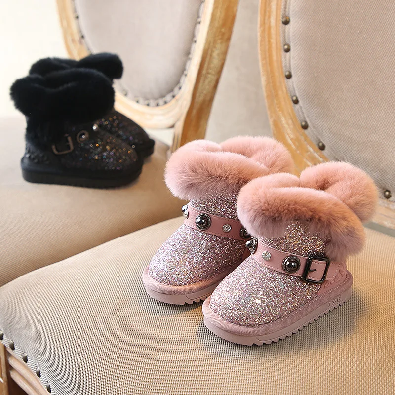 Children's shoes winter baby boots girls sequins snow plus cotton thick warm rabbit hair children's | Детская одежда и