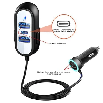 

Car Charger Adapters PD 18W Auto Charging 5USB Car Front and Rear Car Charger With 1.5 Meters Charging Cable