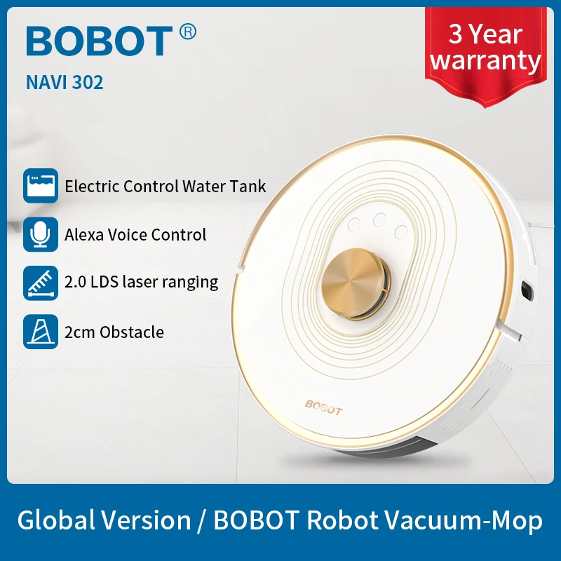 BOBOT NAVI 302 Robot Vacuum Cleaner 2020 Upgrade 2700 PA Powerful Suction 380 ml Large Electronically Controlled Water Tank
BOBOT NAVI 302 Robot Vacuum Cleaner 2020 Upgrade 2700 PA Powerful Suction 380 ml Large Electronically Controlled Water Tank