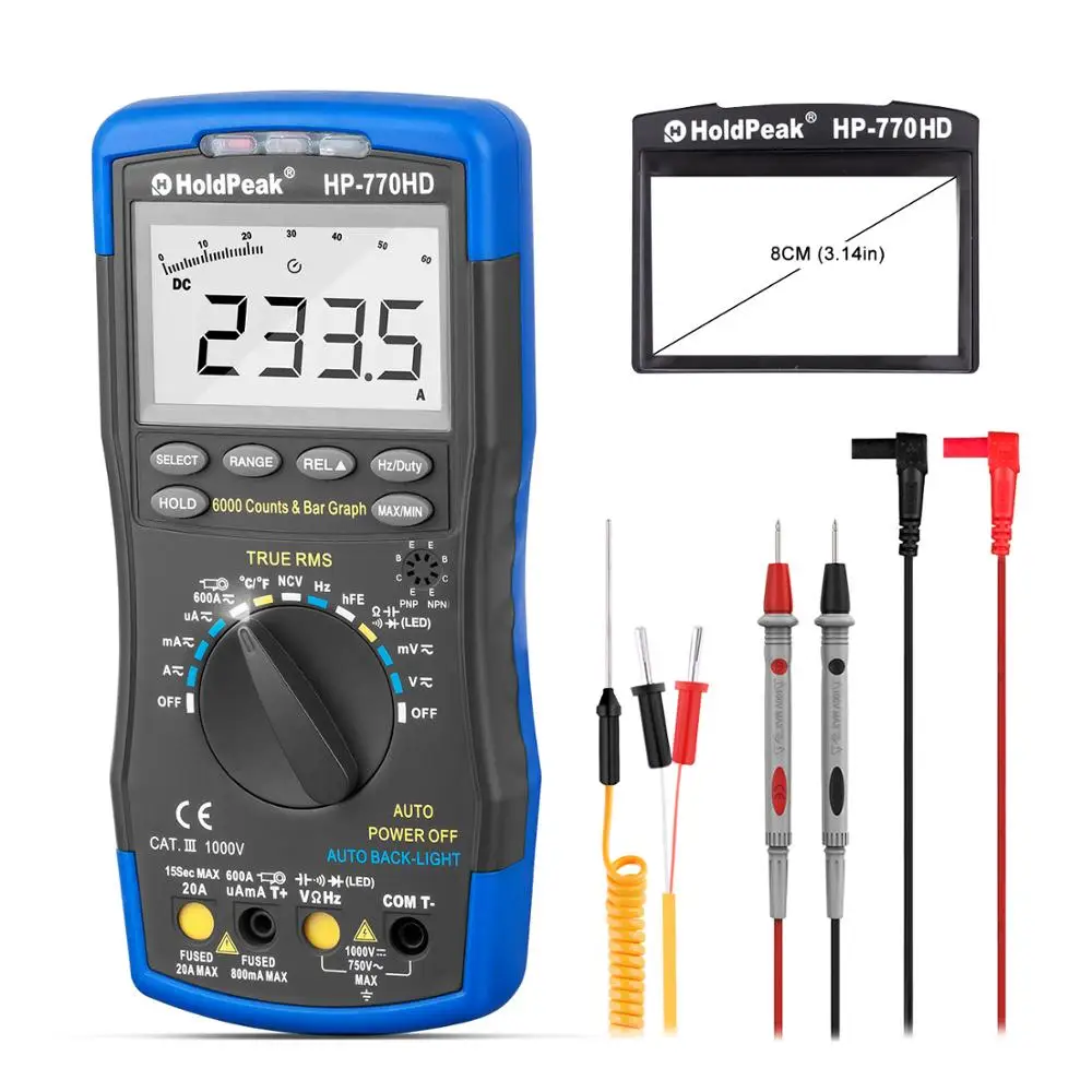 HoldPeak HP-770HD Autorange Digital Multimeter True RMS AC/DC Voltage Frequency Electrical Tools Tester HFE NCV Mulitmetro
HoldPeak HP-770HD Autorange Digital Multimeter True RMS AC/DC Voltage Frequency Electrical Tools Tester HFE NCV Mulitmetro