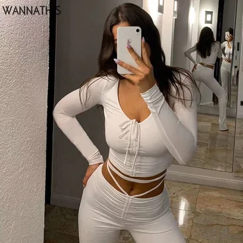WannaThis Two Piece Set Women Costume Ribbons Lace up Long Sleeve V-neck Crop Top and Ruched Trousers Autumn Elastic Casual Set
WannaThis Two Piece Set Women Costume Ribbons Lace up Long Sleeve V-neck Crop Top and Ruched Trousers Autumn Elastic Casual Set