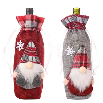 

Merry Christmas Gnome Wine Bottle Cover Bag Santa Claus Knitted Hat Xmas Home Dinner Party Decor Red Wine Bottle Bag Decoration