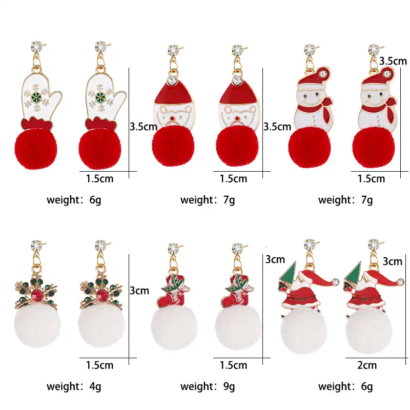 santa gloves red white balls pendant earrings jewelry xmas gifts